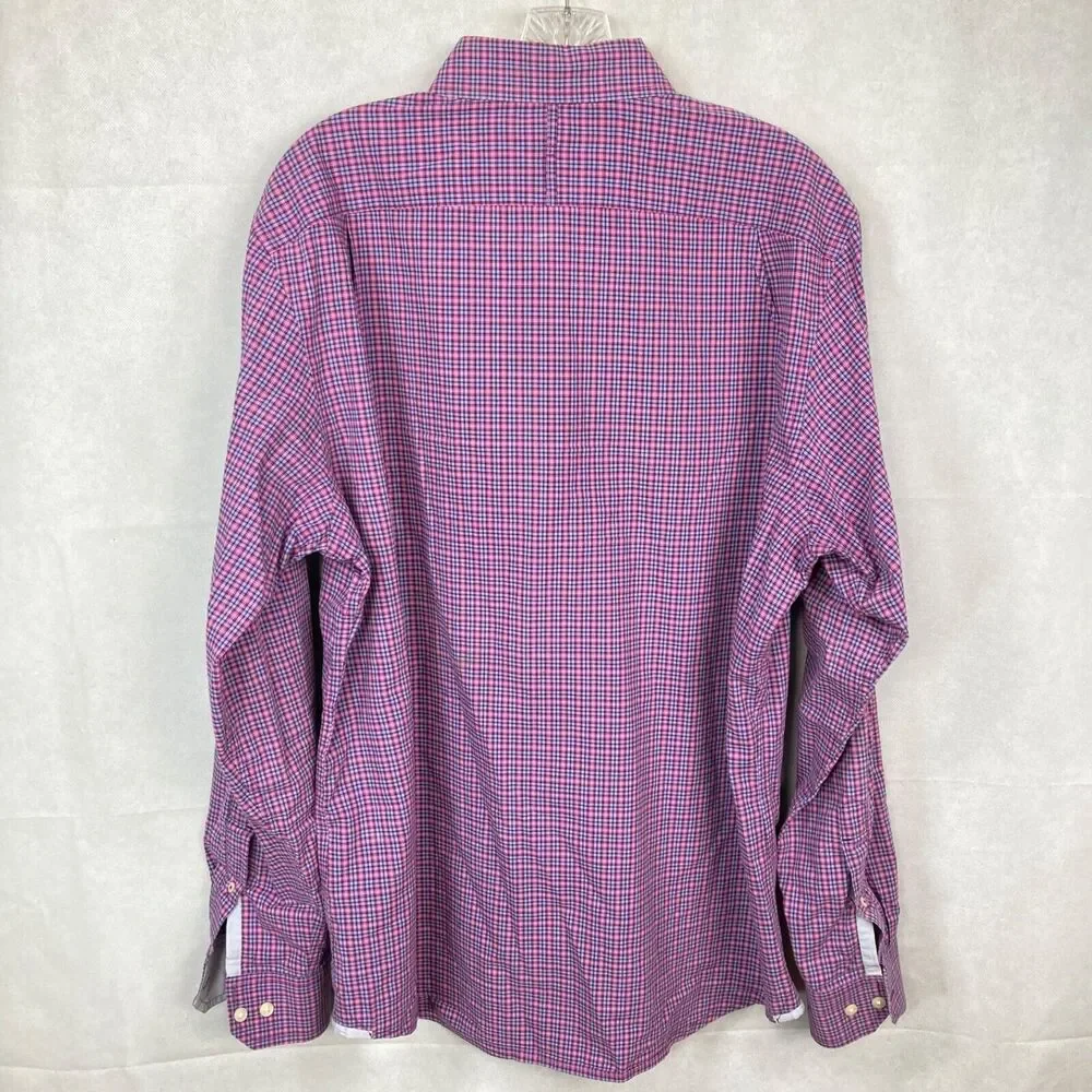 Banana Republic Shirt Mens Sz L‎ Pink Blue Plaid Button Up Long Sleeve Cotton